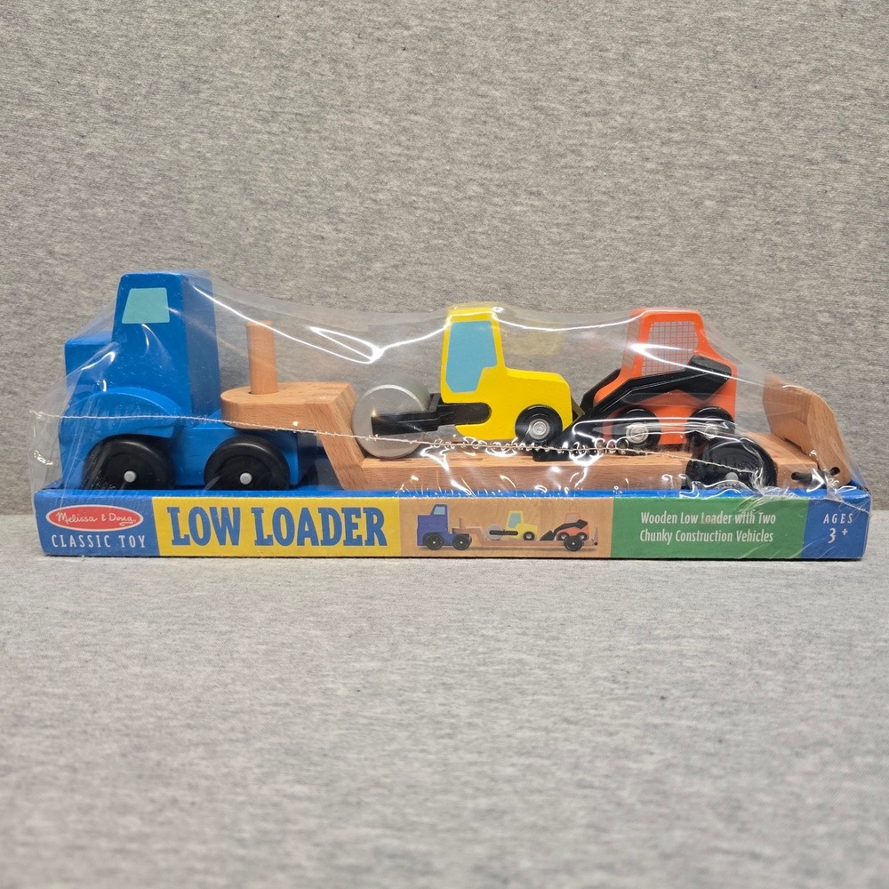 Melissa & Doug Wooden Low Loader Truck with 2 Construction Vehicles 4550 NEW